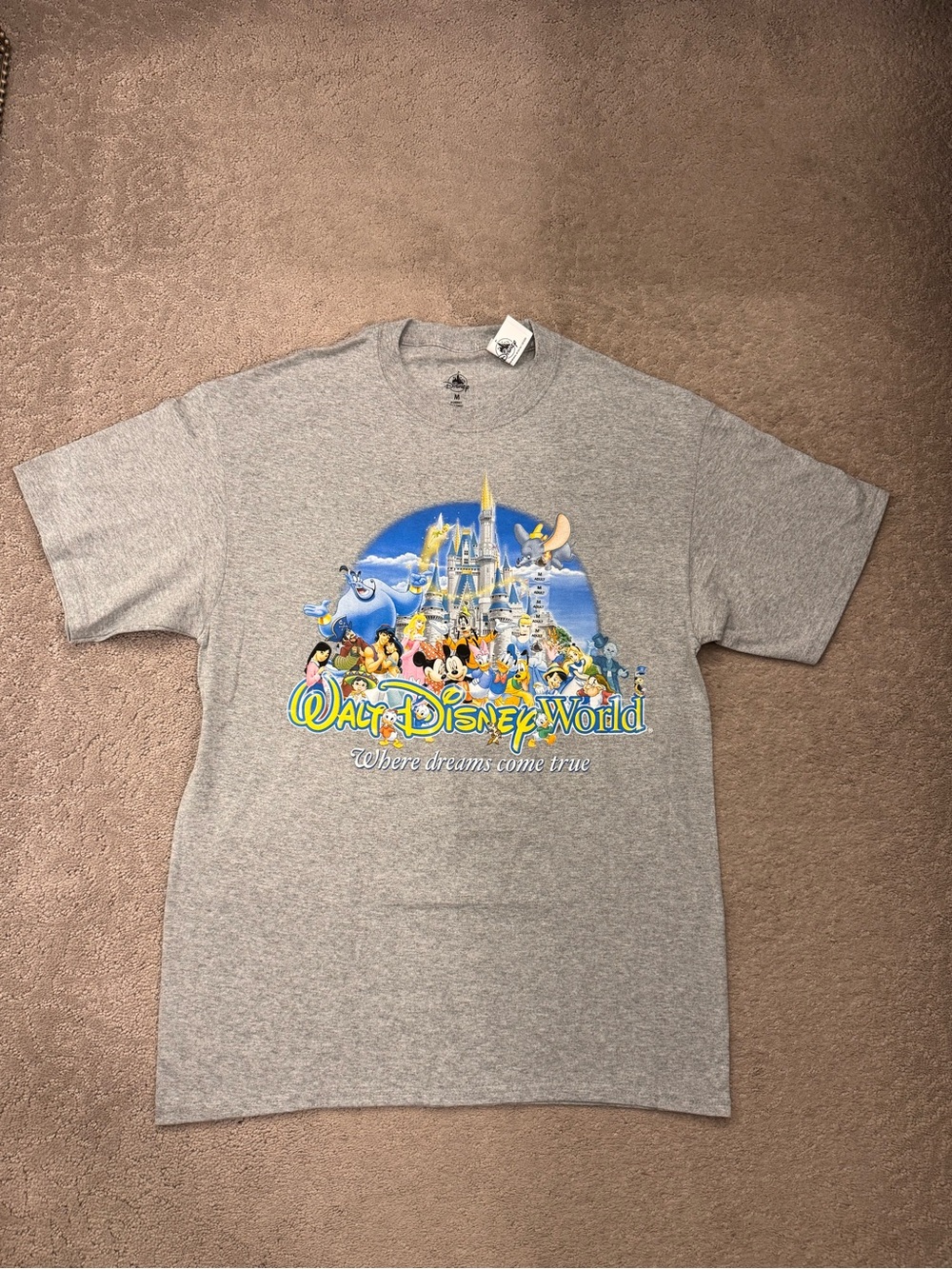 NWT! Disney Gray Walt Disney World Castle & Characters Graphic Tee adult sz Med